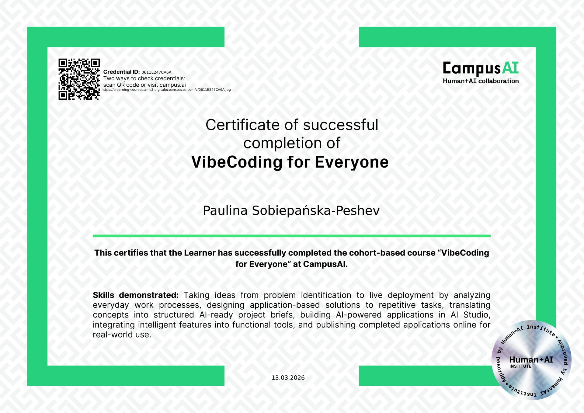 Certyfikat: VibeCoding for Everyone