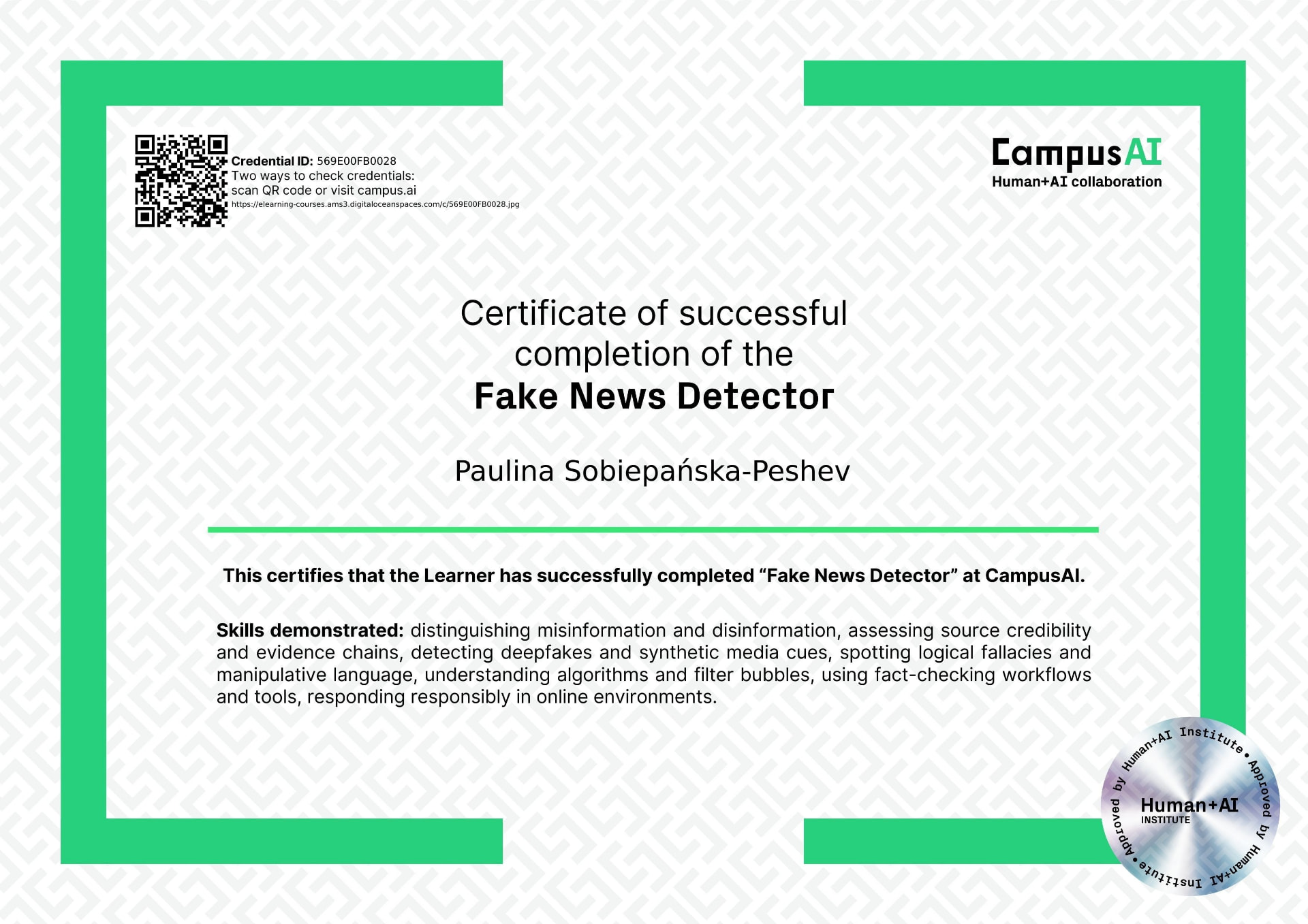 Certyfikat: Fake News Detector