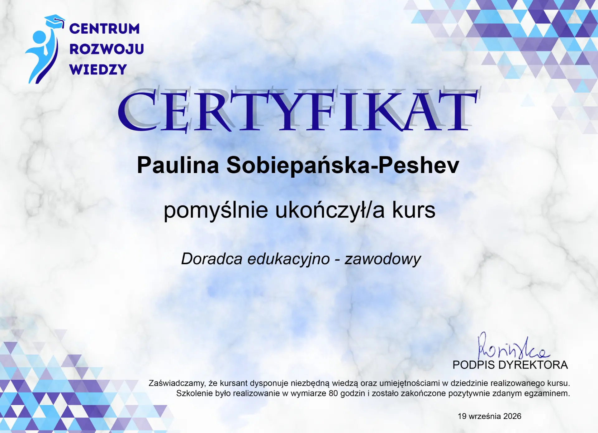 Certyfikat: Doradca edukacyjno-zawodowy