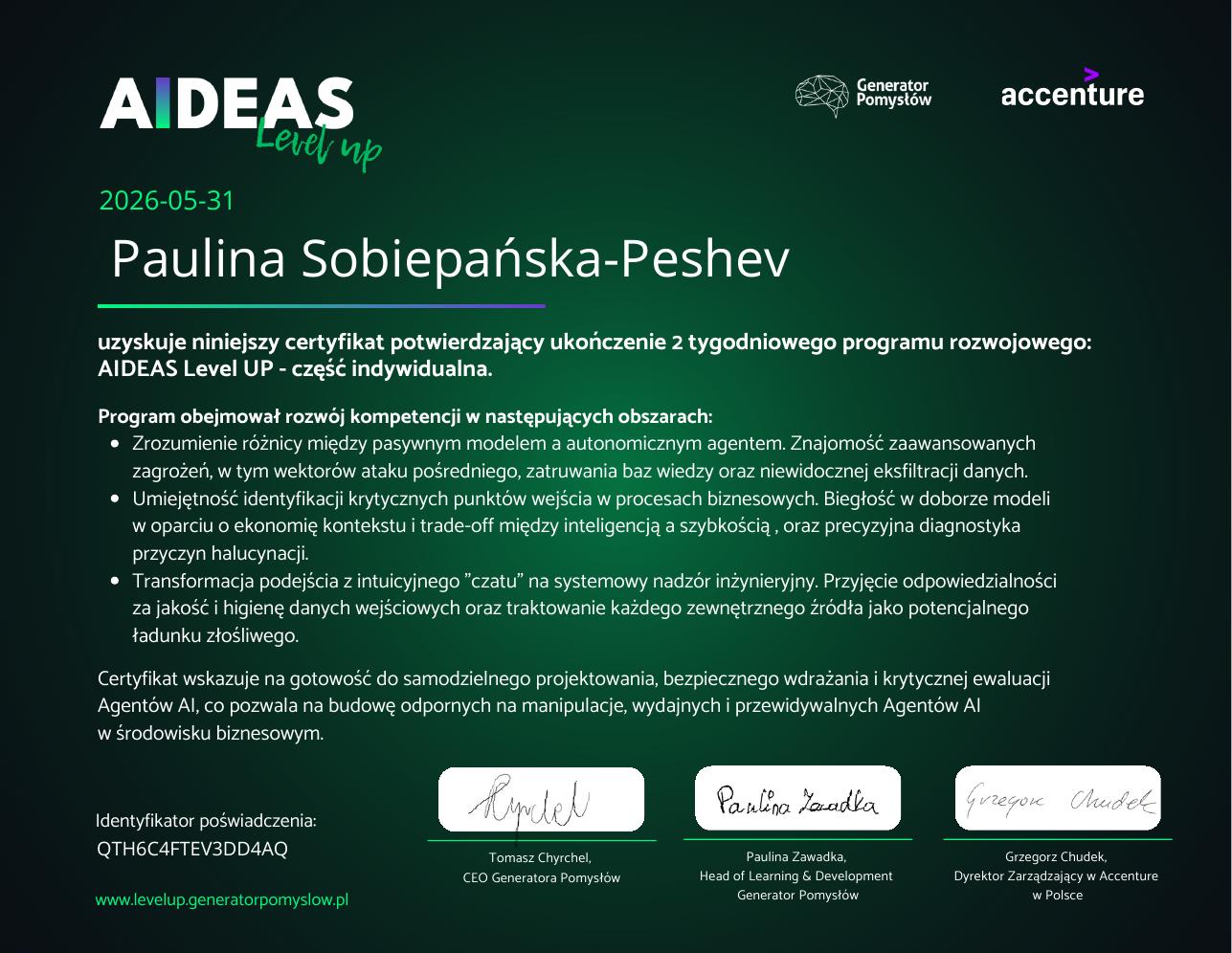 Certyfikat: AIDEAS Level UP