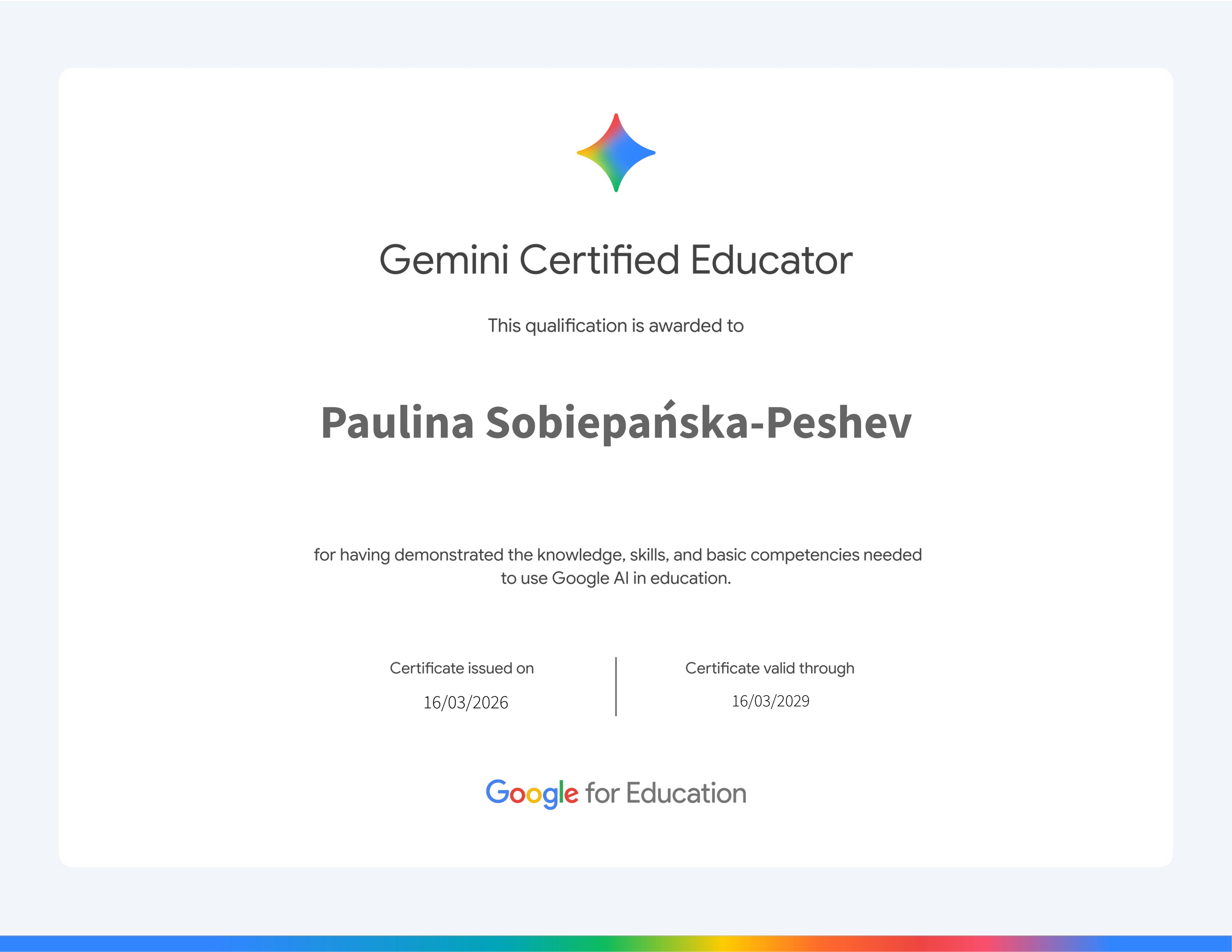 Certyfikat: Gemini Certified Educator