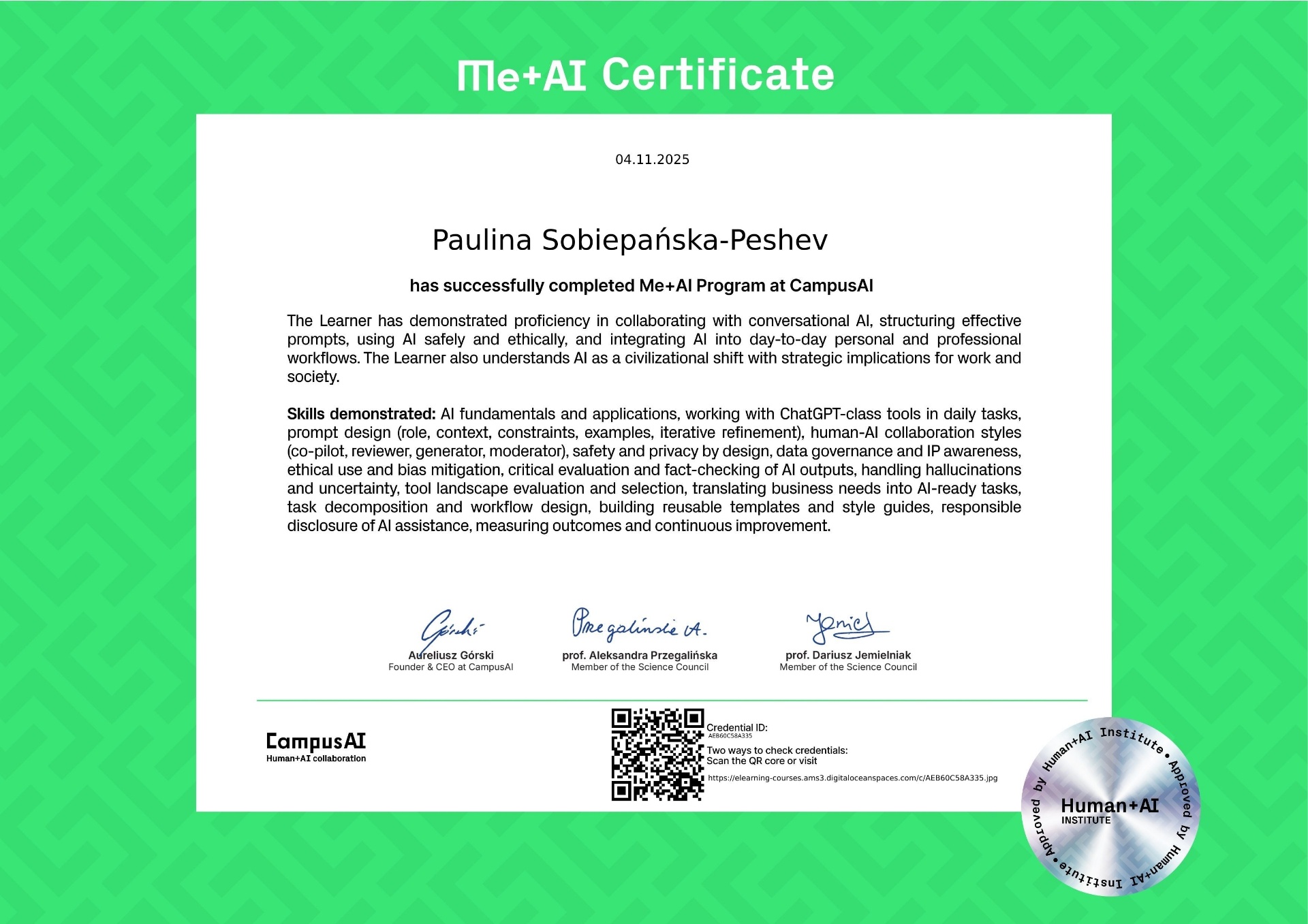 Certyfikat: Me+AI Program